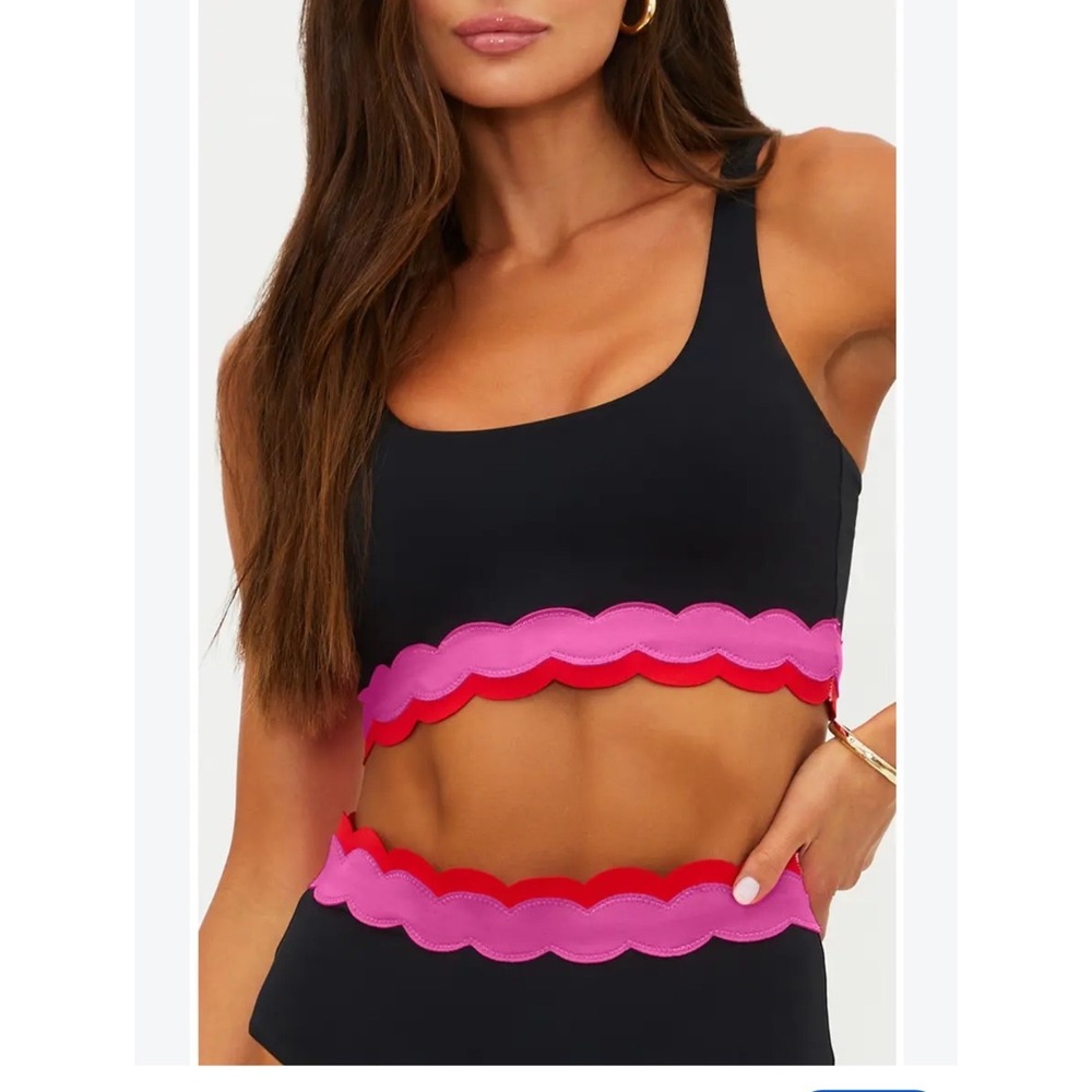 NEW! Beach Riot Marin Scallop Colorblock Bikini Top Black Pink Red Large